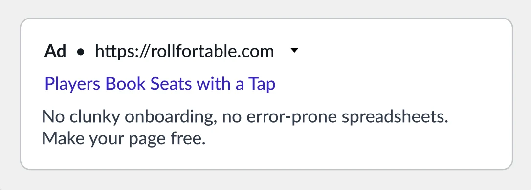 A second assembled Google search result, showing a different headline and description combination from the same responsive search ad.